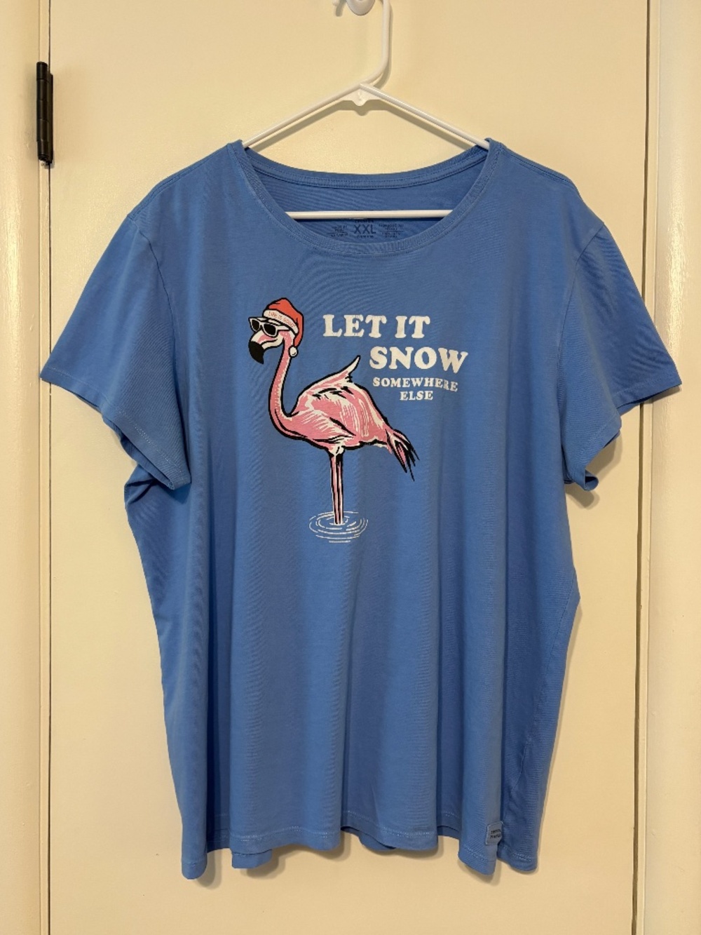 Life Is Good Women's S/S Flamingo Let It Snow Somewhere Else Tee Shirt XXL Blue